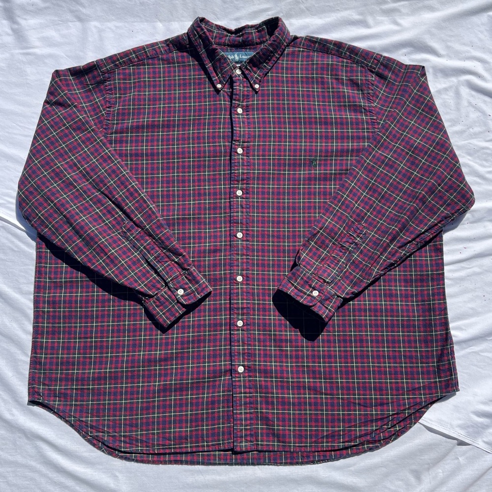 Ralph Lauren Classic Fit Mens 3XBIG Plaid Button Red Green Cotton Flannel Shirt